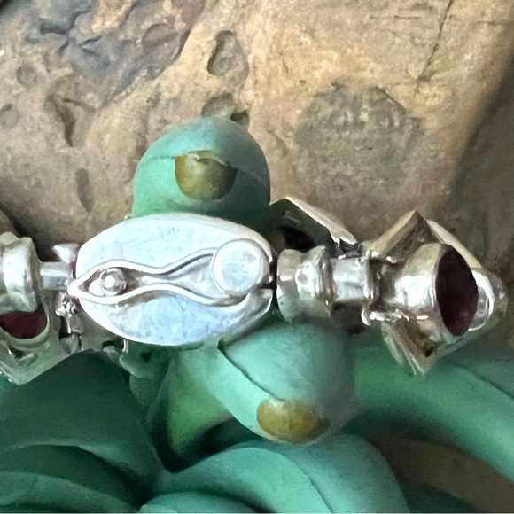 ❤️💯 REAL GARNET/SILVER  ⭐️❤️ fancy link Sterling Silver bracelet - Picture 7 of 8